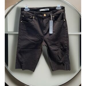 NWT Tractr‎ Black Denim Bermuda Shorts Womens Size 8/29 Mid Rise Distressed